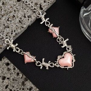 Silver and Pink Heart Necklace